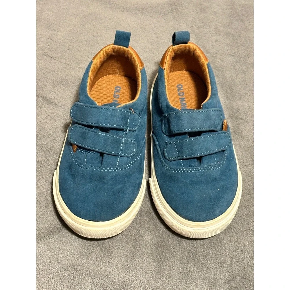 Old Navy Toddler Boys Teal Blue Faux Suede Double Strap Sneakers Size 6